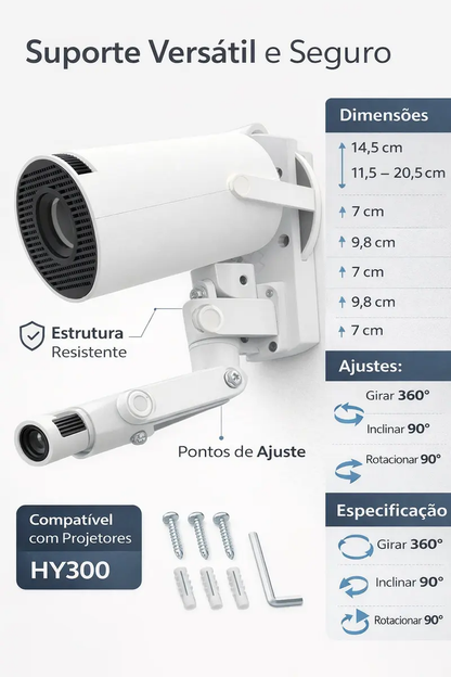 Suporte Para Projetor HY300 de Teto e Parede Ajustavel Branco foto 3