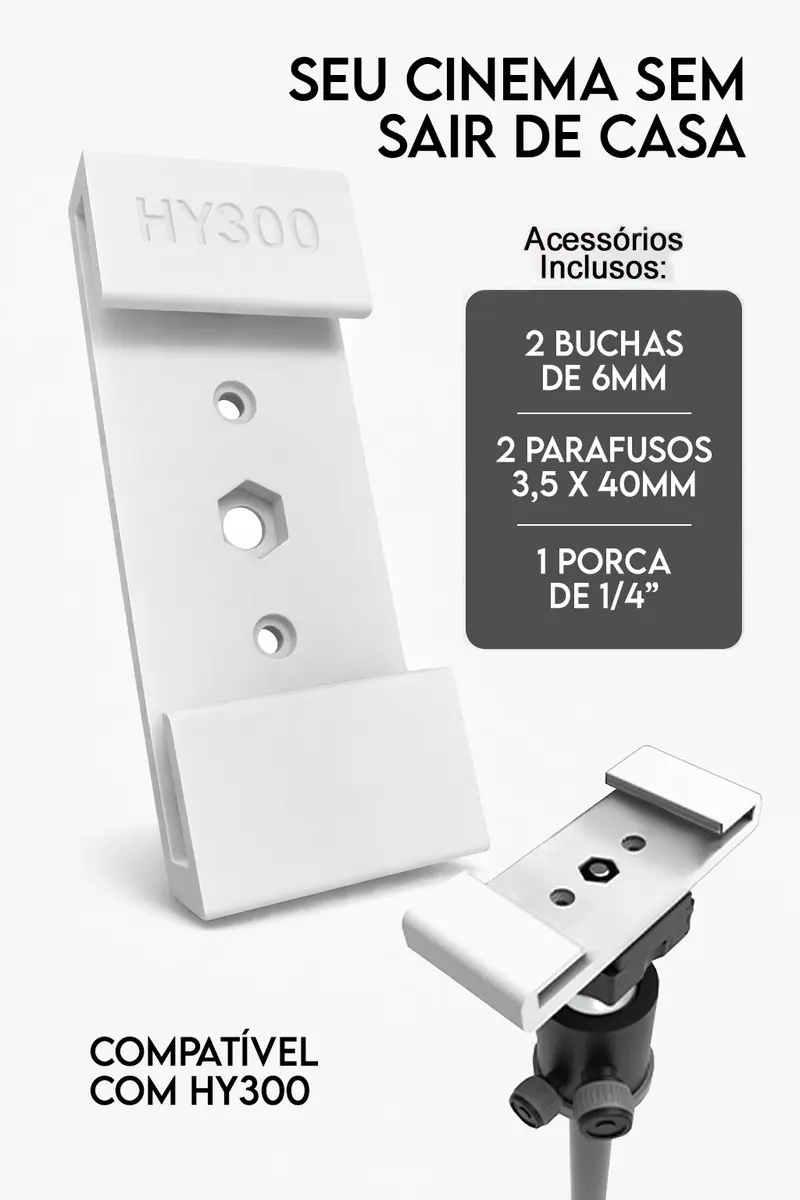 Suporte Para Projetor HY300 de Teto e Parede Ajustavel Branco foto 4