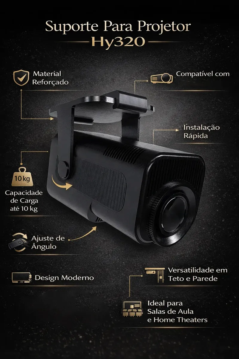 Suporte Para Projetor HY300 de Teto e Parede Ajustavel Preto foto 4